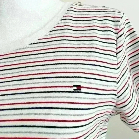 Tommy Hilfiger Women's Striped Crewneck Tee Shirt White Multi Stripes Large - Picture 4 of 5